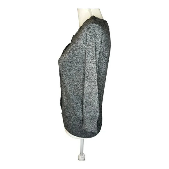 LOFT Women’s Small Gray 3/4 Sleeve Pleated Scoop Neck Velvet Button Cardigan - Picture 2 of 7